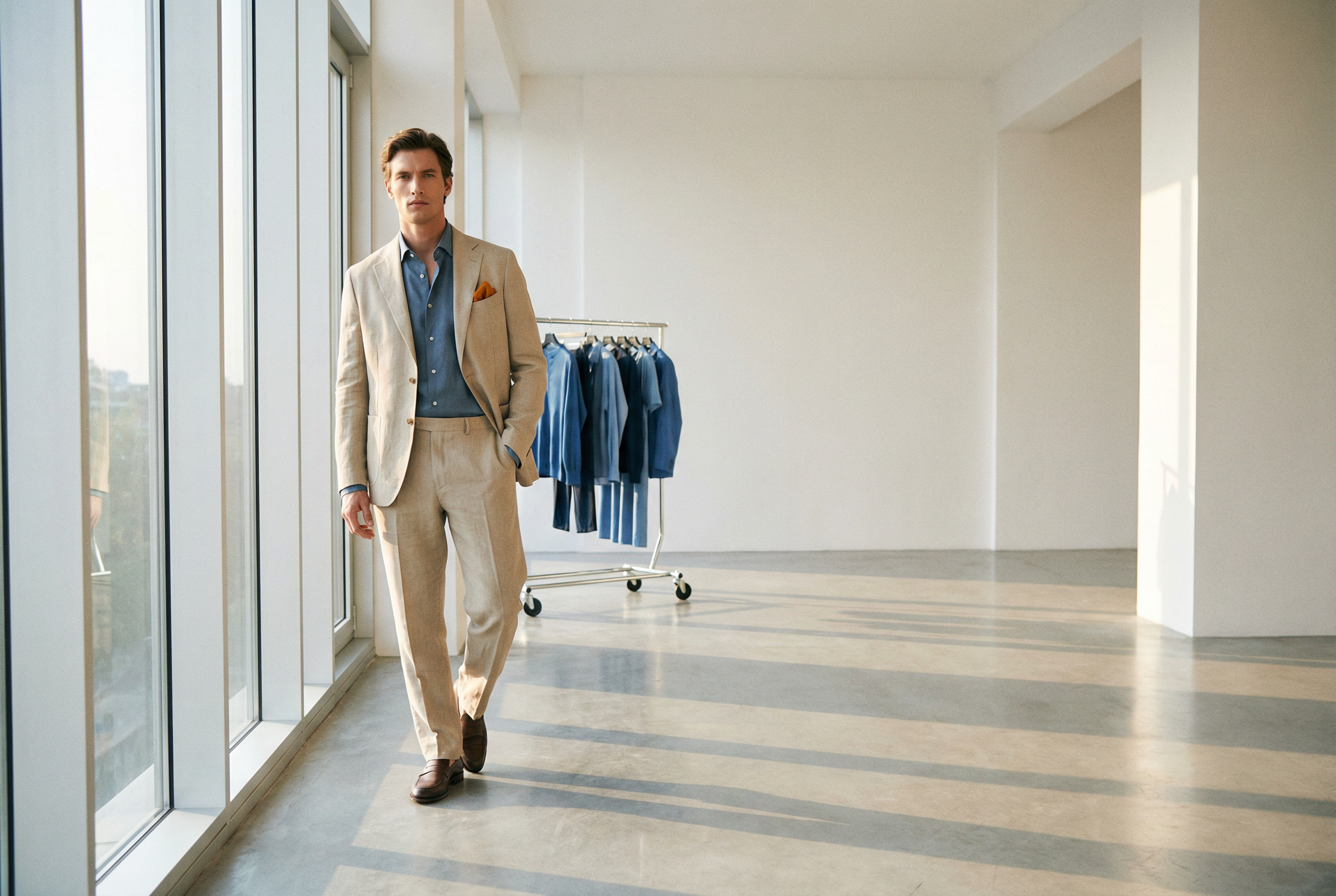 Gun isiginda keten takim elbise fotografi