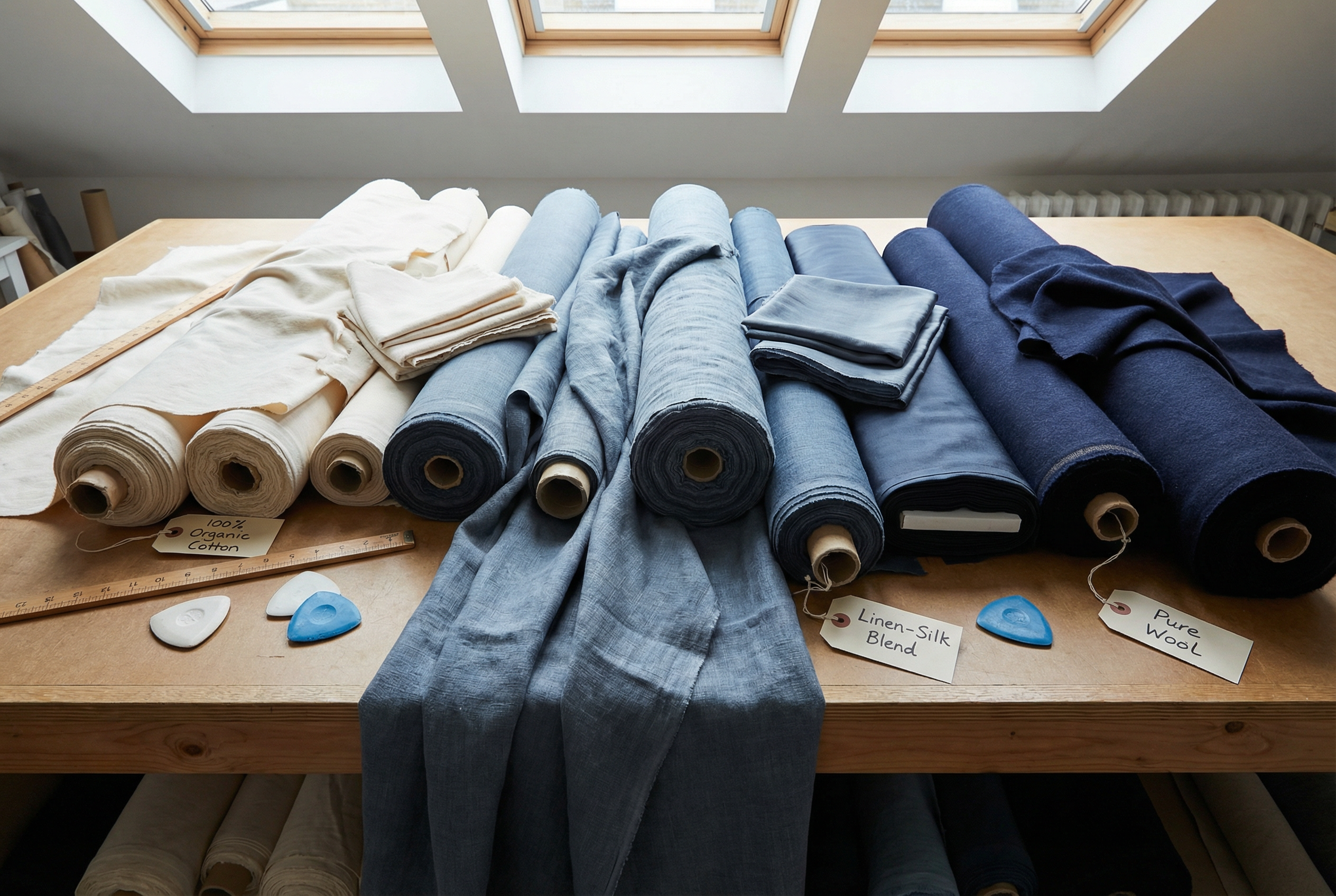 Organik pamuk ve keten kumas rulolari