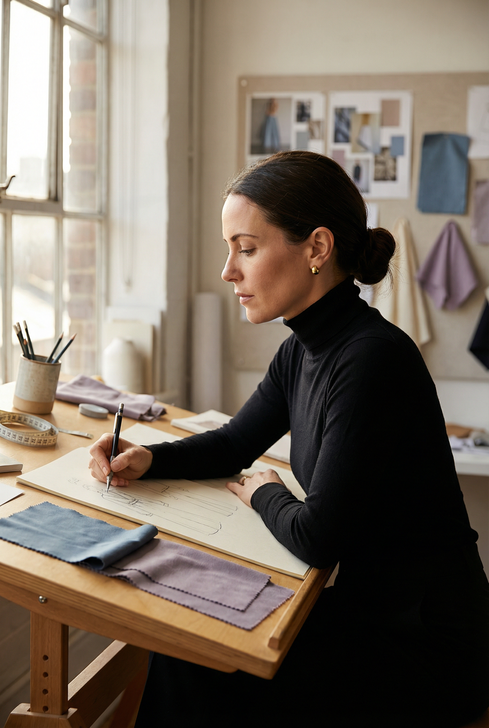 Cizim masasinda calisan kadin tasarimci