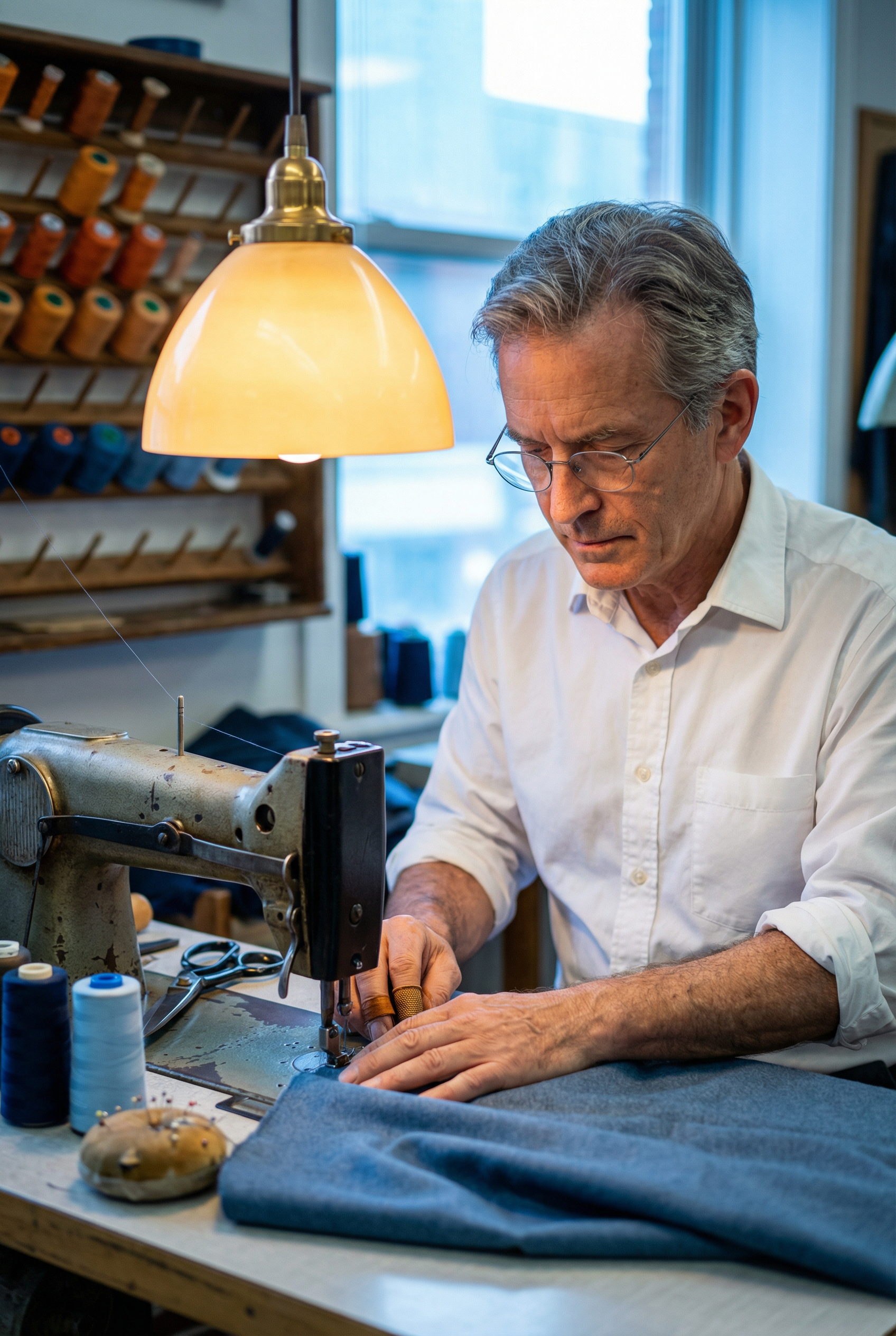 Dikis makinesinde calisan usta terzi